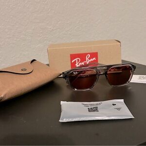 NeW! Ray Ban Corrigan Bio-Based Sunglasses. Transparent grey / red mirror lenses